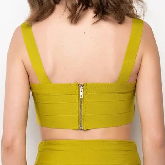 Callie Chartreuse Apple: Bandage Crop Top  L XL - Picture 3 of 4